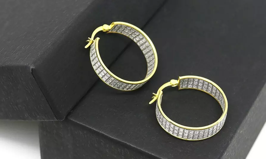 Sterling Silver 3 Row Hoop Earrings Made With Crystals From Swarovski - Second Medium