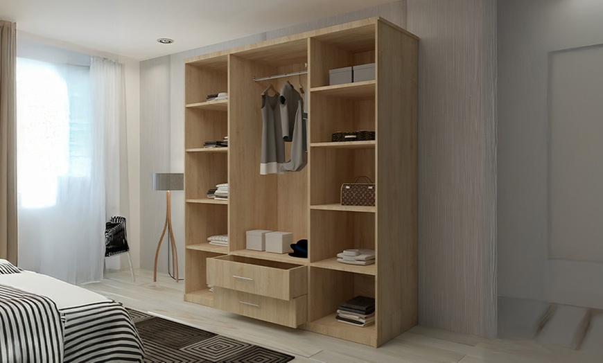 Image 2: Lucca Modern 4 Door Hinged Wardrobe with Mirror and Drawers