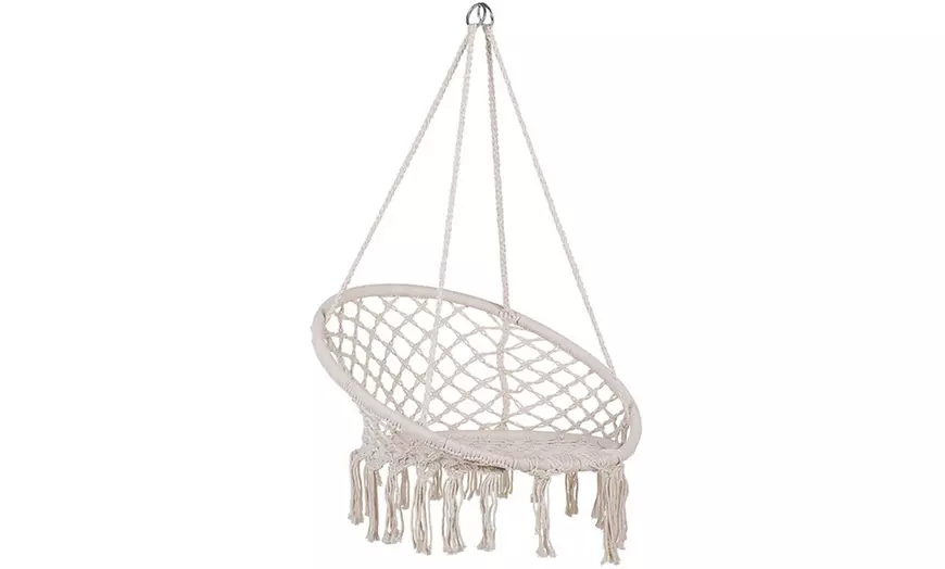 Image 2: Hangende macramé touwstoel met franjes 