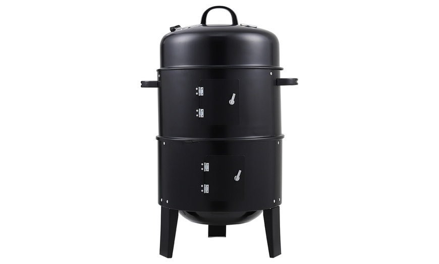 Image 4: Portable Cylindrical Double-Layer Charcoal BBQ Grill