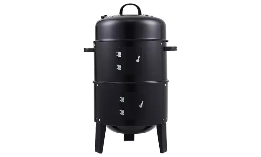 Image 4: Portable Cylindrical Double-Layer Charcoal BBQ Grill