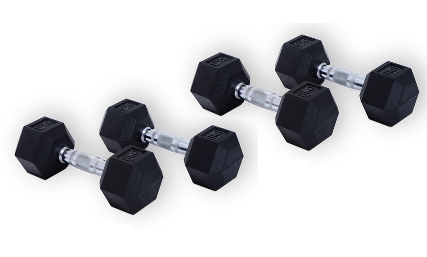 Image 5: Rubber Hexagonal Dumbbells