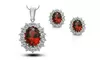 18k White Gold Plated 2 Ct Oval Shape Garnet 18 Inch Necklace And Earrings Set