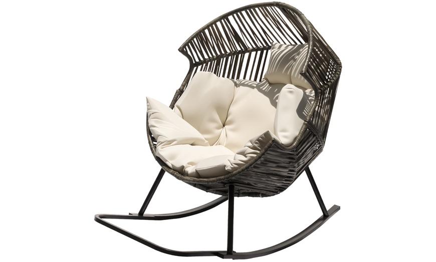 Image 2: Spacious Rattan Rocking Chair with Thick Cushion – Indoor & Outdoor