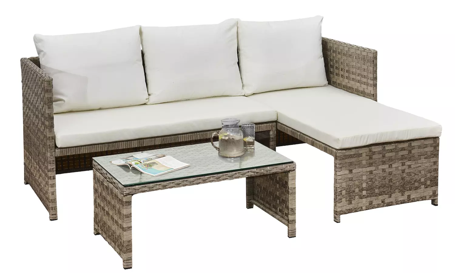 Florence 3-Seater L-Shaped Garden Corner Sofa Set with Table