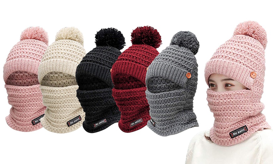 Image 5: Womens Winter Hat Warm Thick Cap Scarf Knit Ski Beanies