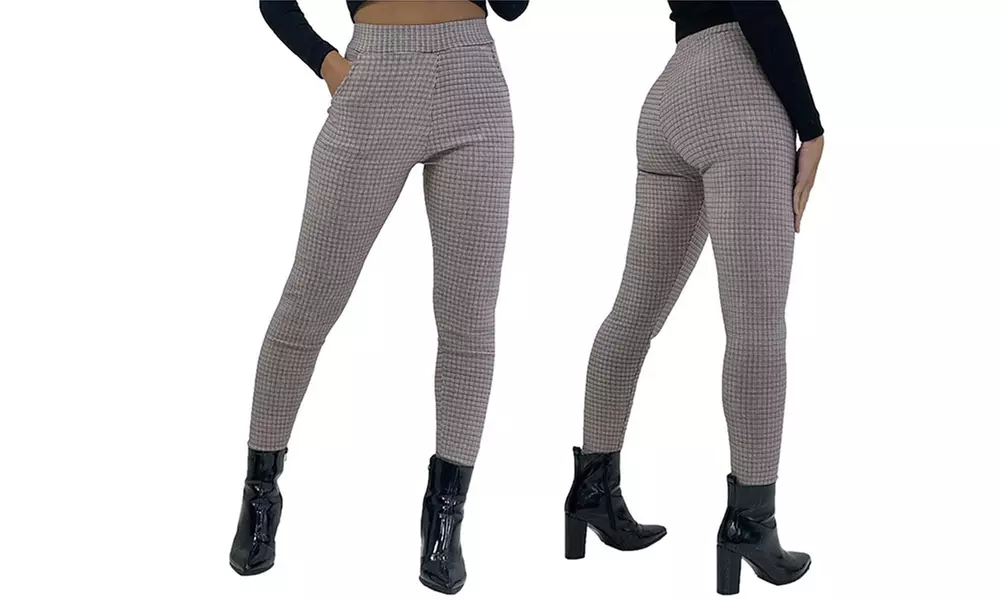 Women's Smart Check Print Stretch Trousers