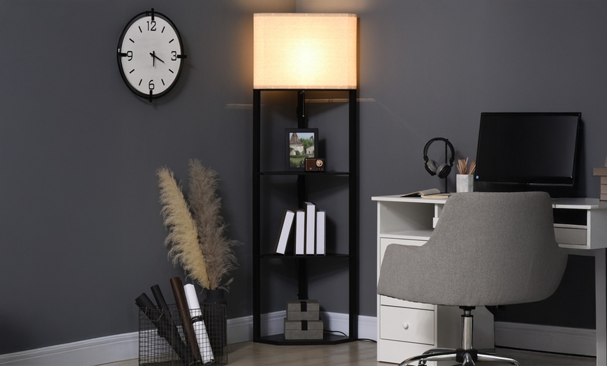 Image 1: HOMCOM Corner Floor Lamp with Shelves