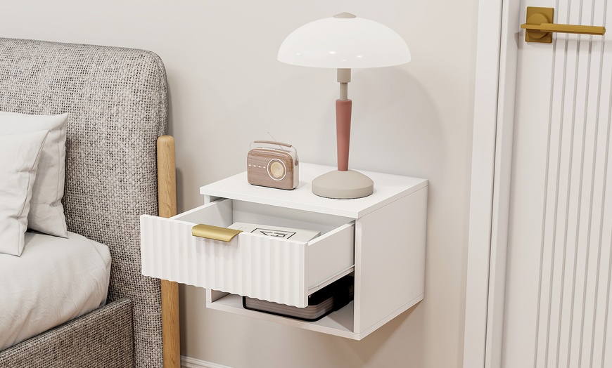 Image 6: HOMCOM Floating Nightstands with Modern Design and Gold Handles