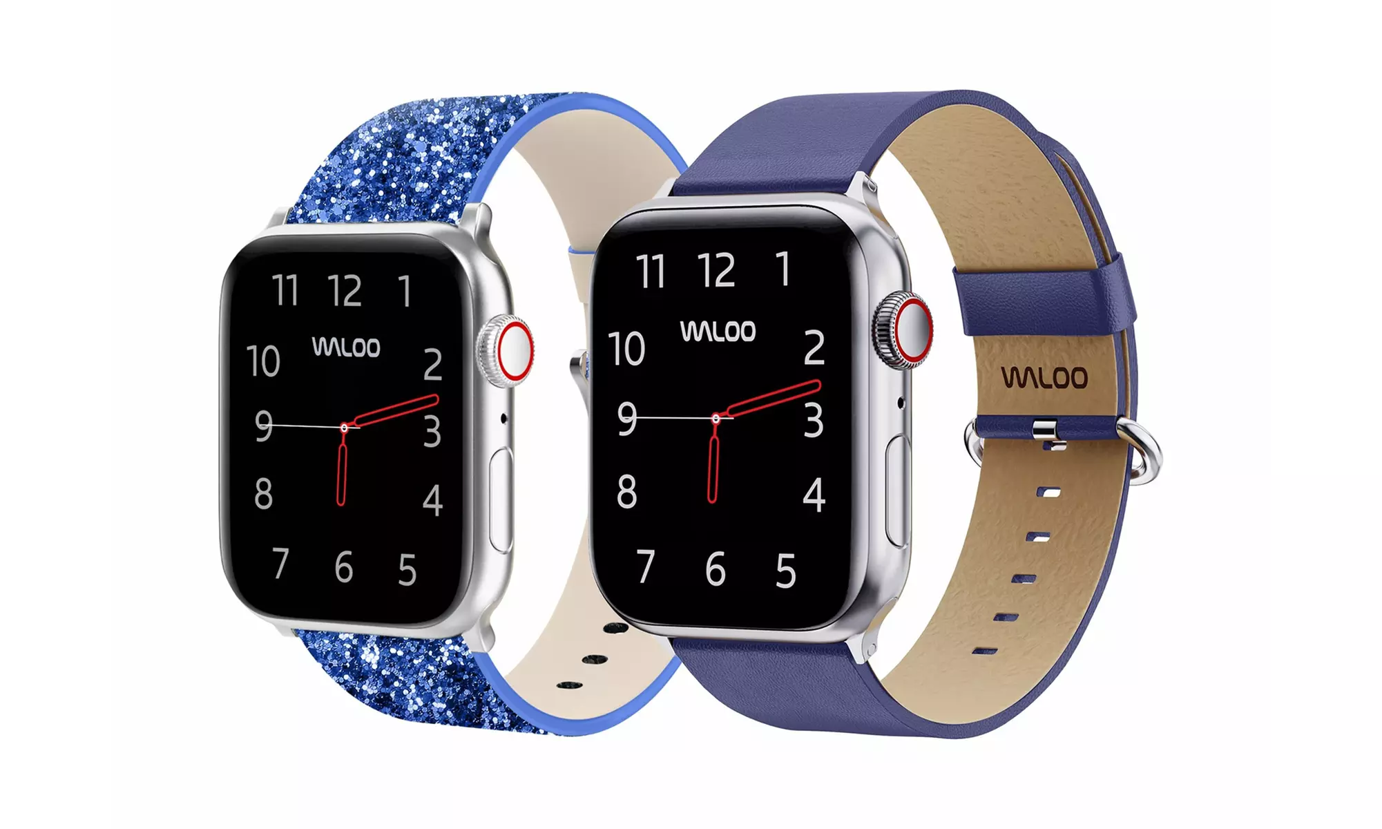 Waloo 2 Pack Leather Bling & Leather Grain Apple Watch Bands