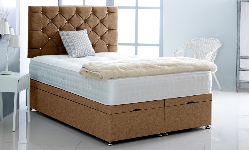 Image 4: Linen Ottoman Divan Bed with Mattress and Chesterfield Headboard
