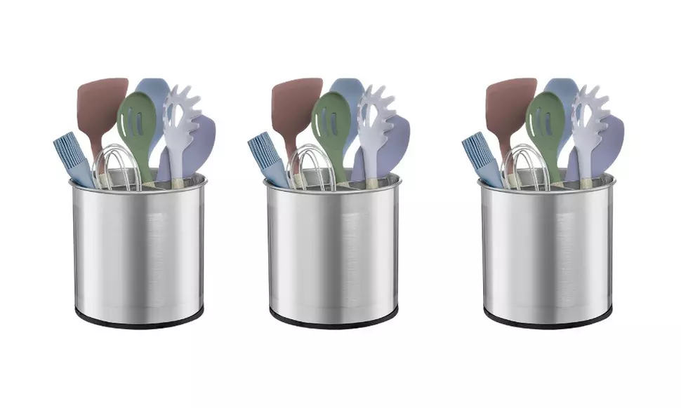 Up to 3-Pack Rotating Stainless Steel Utensil Holder with Removable Divider