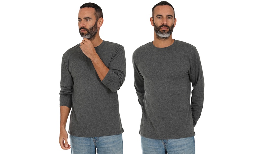 Image 3: Pack of Three Blu Apparel Long-Sleeved Crew Neck T-Shirts