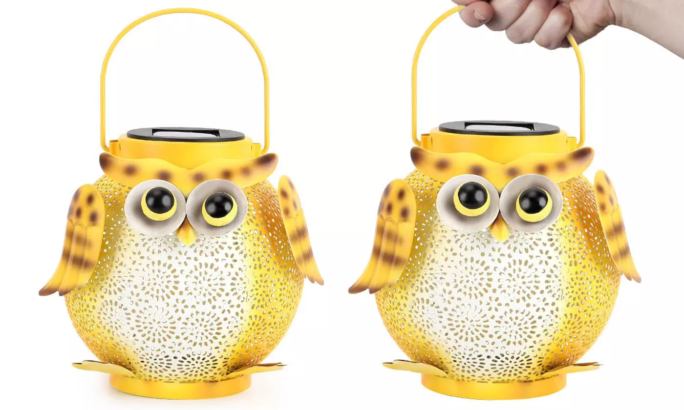 2 Pack Hanging Solar Lanterns Owl Pattern Pathway Decorative Lantern Lights