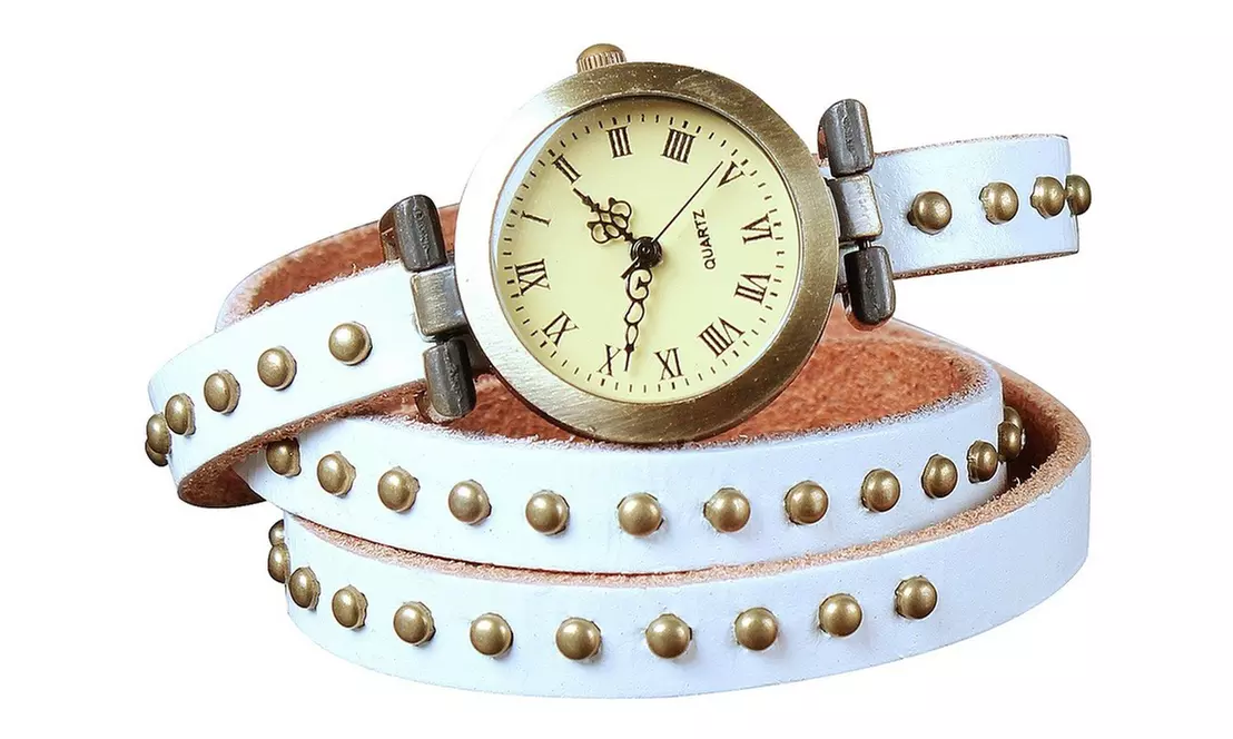 Retro Rivet Vegan Leather Wrap-Around Cuff Watch