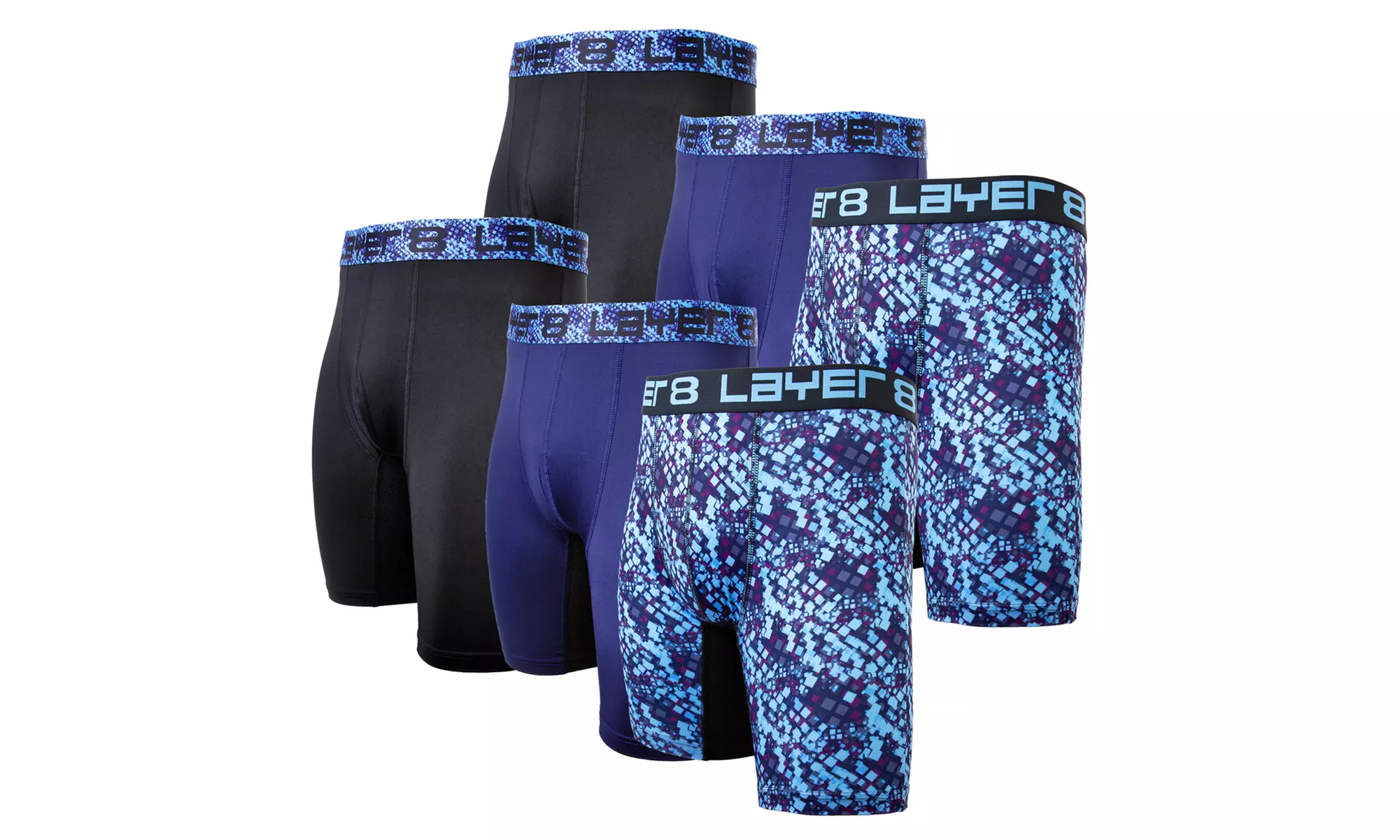Layer 8 Men's Performance Quick Dry Long Leg Stretch Boxer Briefs (6-Pack) - Second Medium
