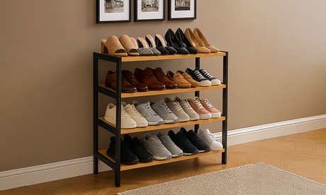 Groupon Unisex White Four-Tier Bamboo Shoe Rack: