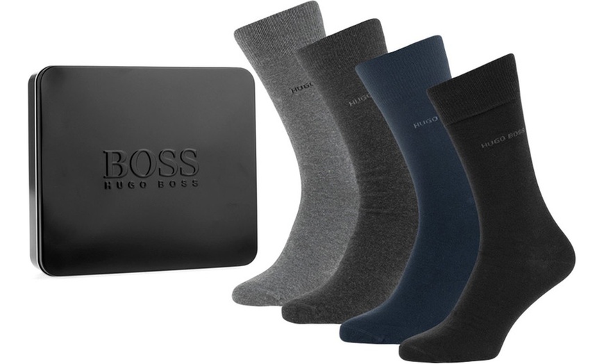 Image 1: Four-Pairs of Hugo Boss Men's Socks Gift Set in an Elegant Gift Box