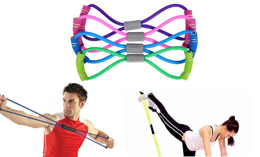 Image 2: Stretch Band Rope Latex Rubber Arm Resistance Fitness Exercise Pilates Yoga Gym