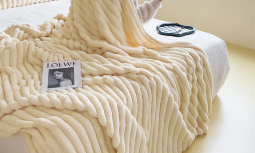 Image 6: Thick Plush Striped Winter Throw Blanket 