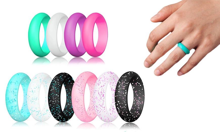 Image 2: 10-Pack Women Silicone Rings Wedding Stackable Durable Rubber Bands
