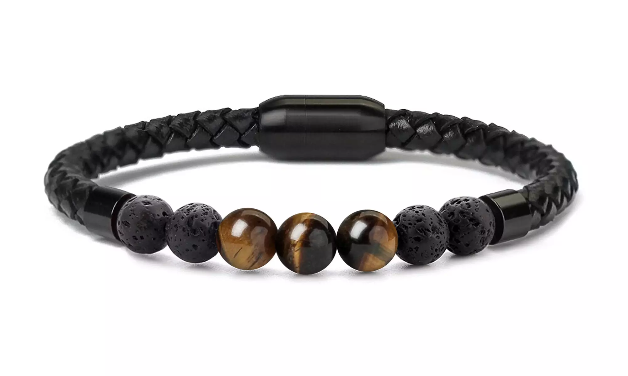 Men's Natural Healing Stone Leather Bracelet with Magnetic Closure
