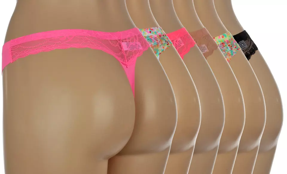 6-Pack of Laser-Cut Hipster or Thong Panties with Lace - Second Medium