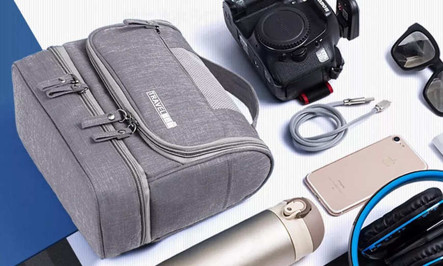 Image 3: Large Hanging Toiletry Bag Travel Makeup Bag Organizer Dry Wet Separation