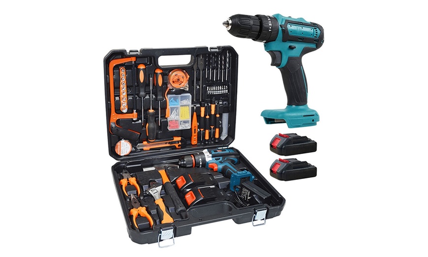 Image 2: Kit de herramientas de 100 piezas con taladro atornillador