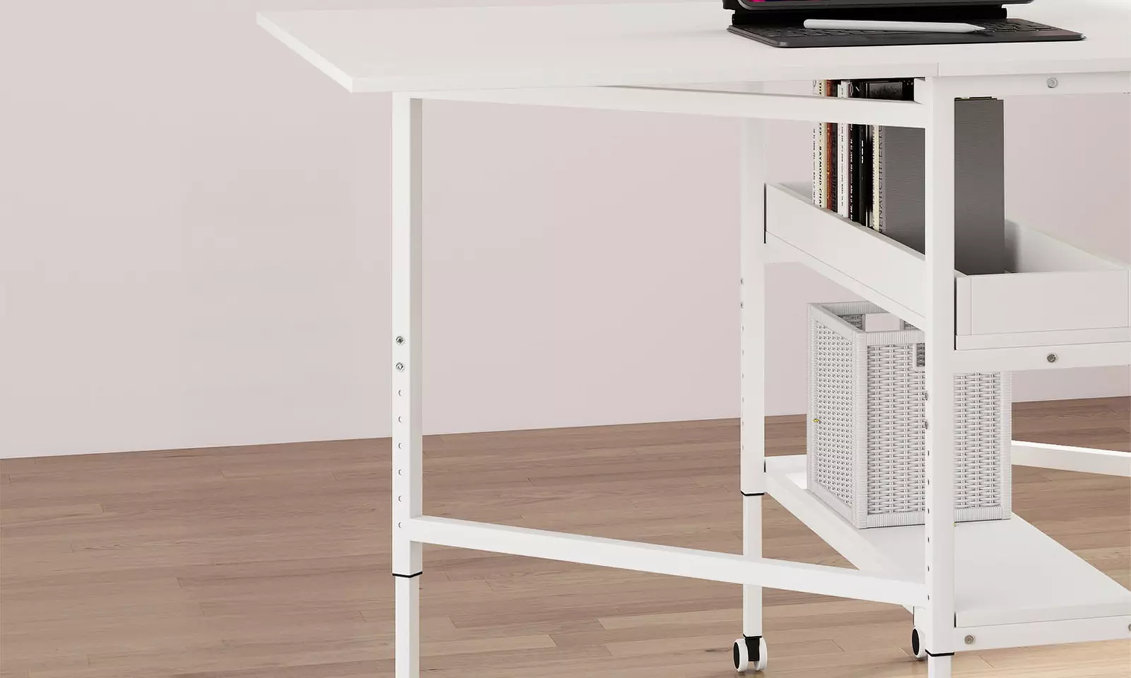 Levede Adjustable Sewing Table with Storage Shelves & Lockable Wheels