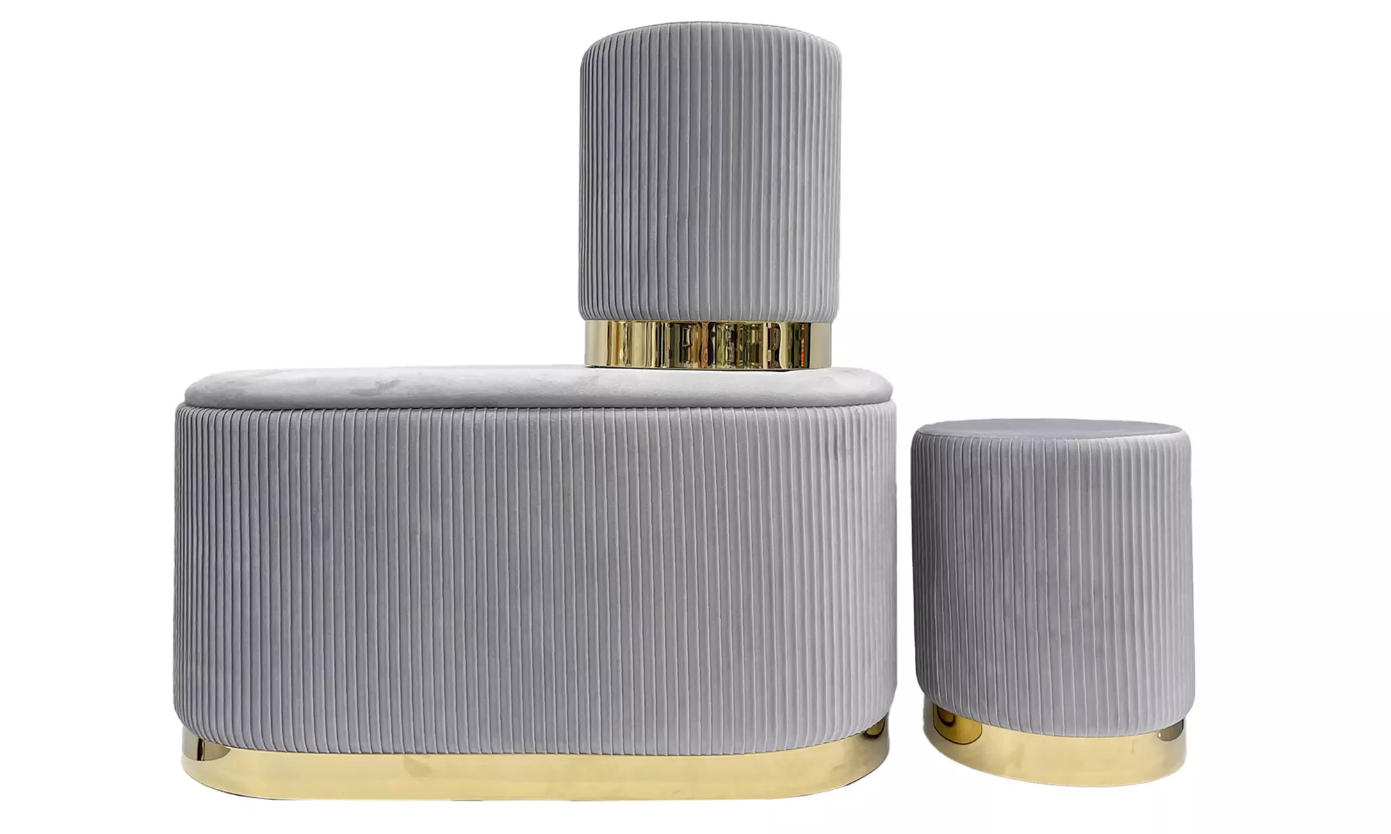 Lote de 3 pufs con tapizado de terciopelo y espacio de almacenamiento