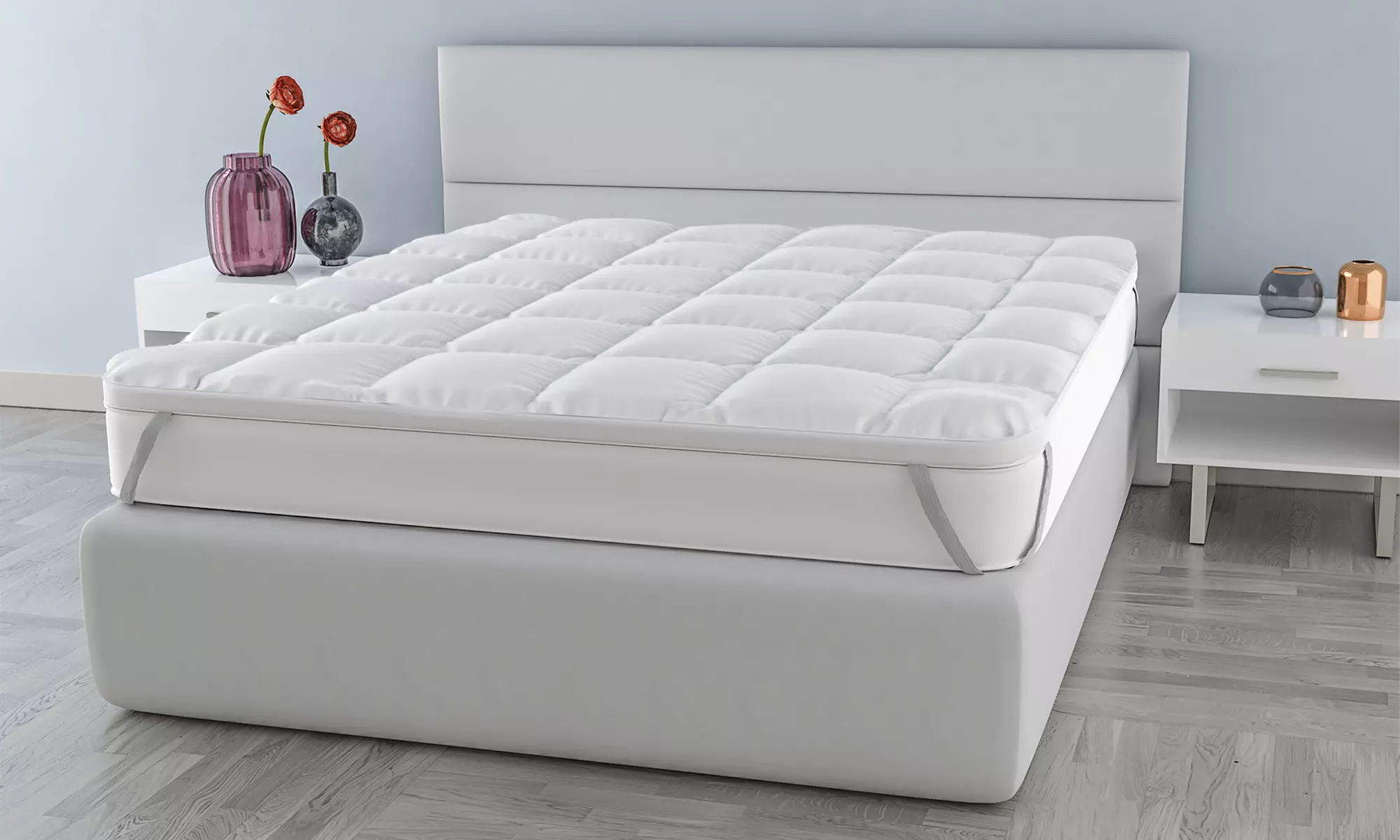 Sobrecolchón de 600 g/mg acolchado de 6 cm de altura con 4 gomas elásticas - Primary Image