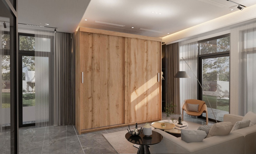 Image 1: Lugo Sliding Wardrobe 203cm, Stylish Storage in Oak Finish