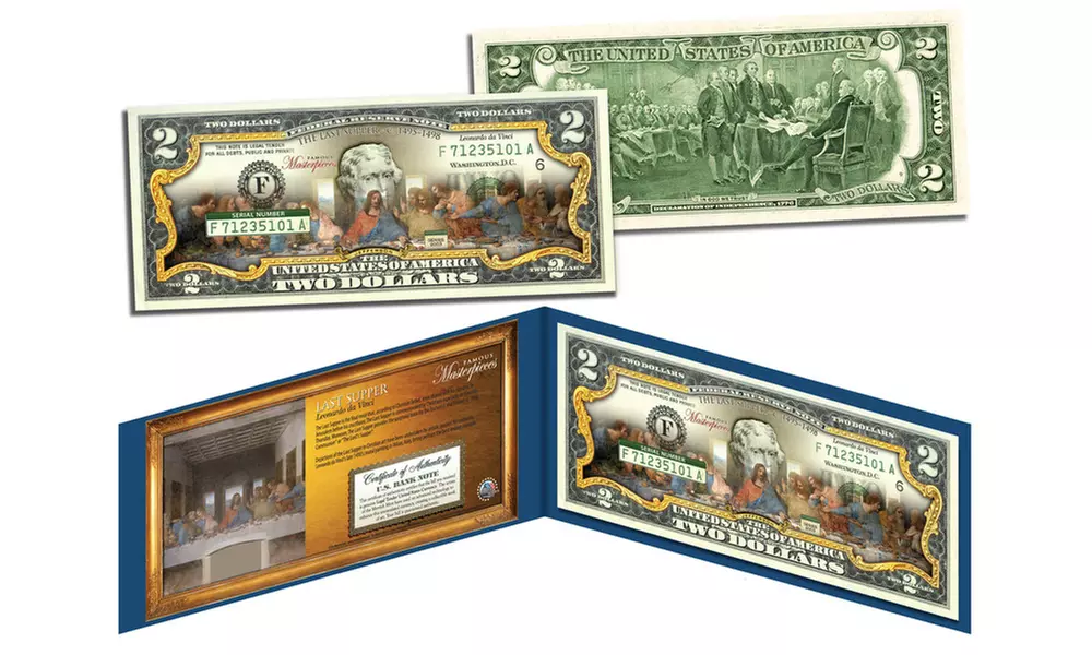 Last Supper Masterpiece by Leonardo Da Vinci Genuine U.S. Two-Dollar Bill-Easter - Primary Image