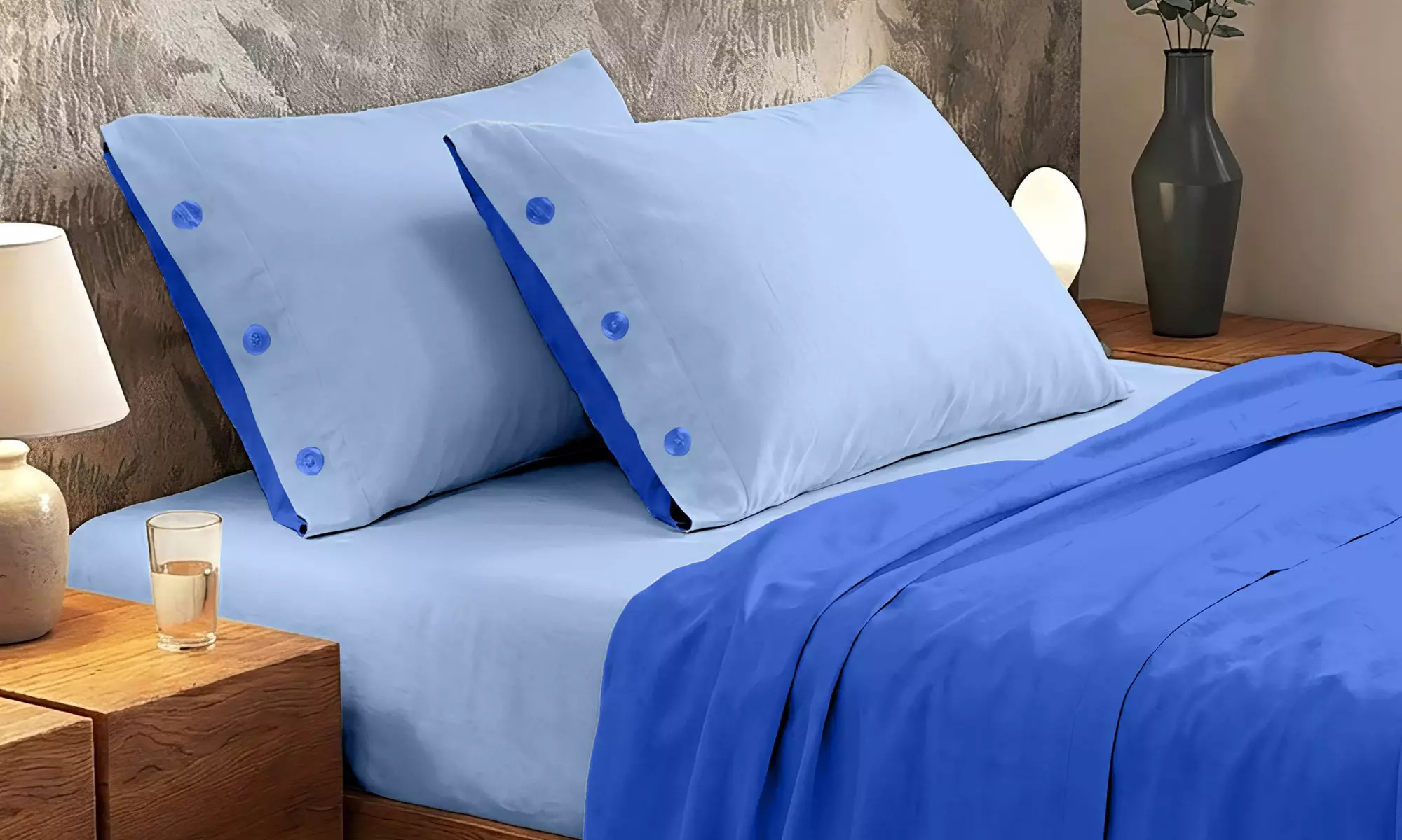 Completo lenzuola bicolore matrimoniale in cotone