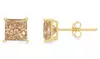 10k Yellow Gold Plated 2Ct Princess Created Champagne Stud Earrings