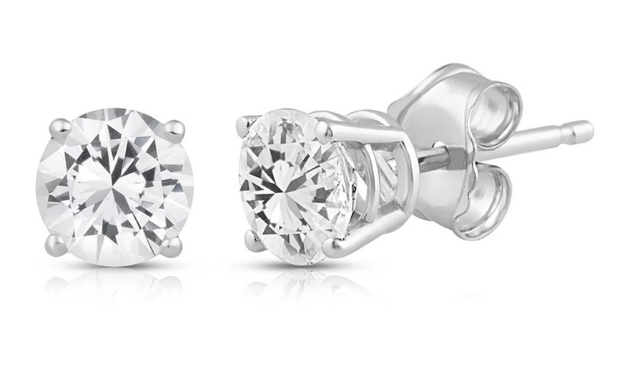 Image 1: Paris Jewelry White Gold Plated 6mm Round-Cut Solitaire CZ Stud Earrings