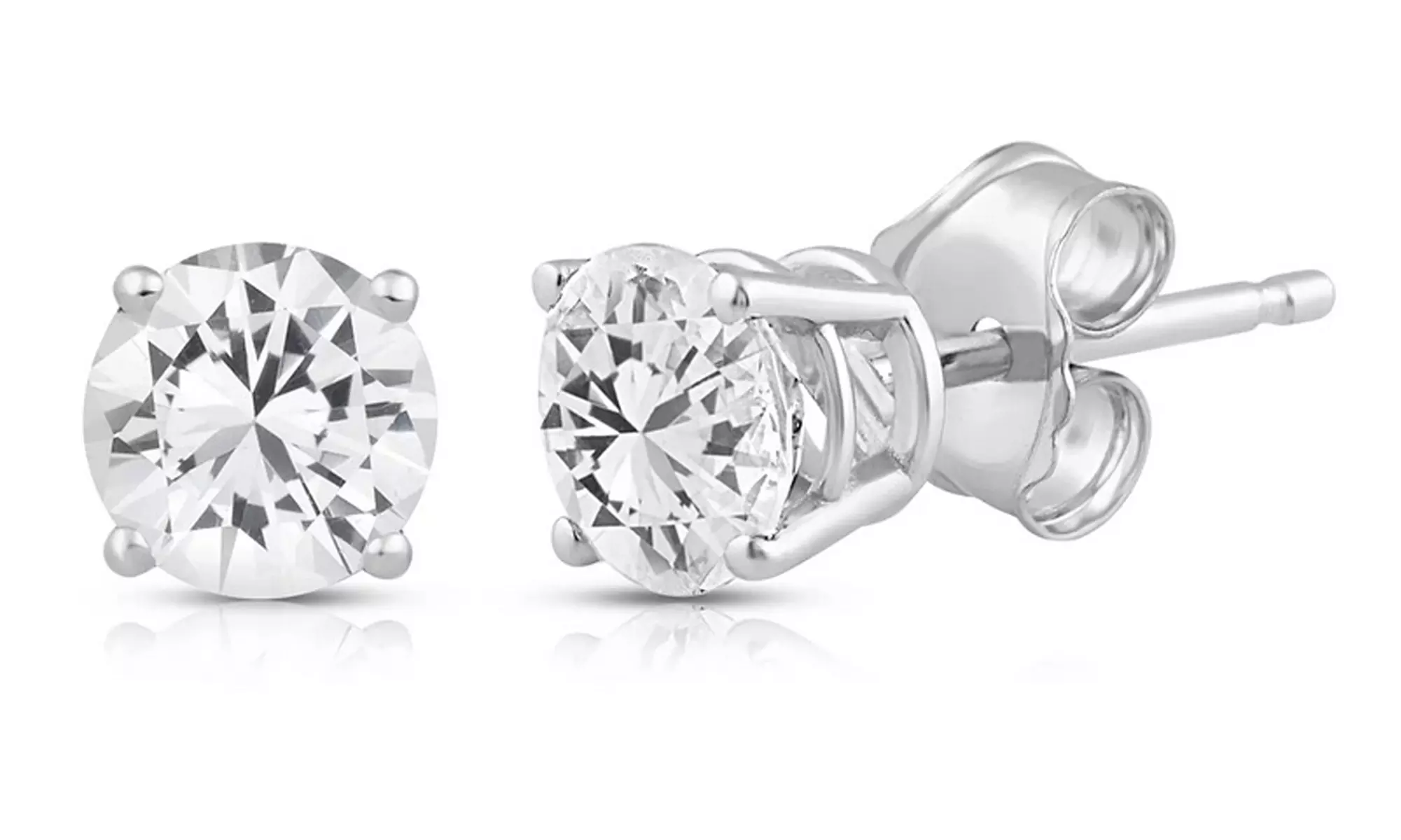 Paris Jewelry White Gold Plated 6mm Round-Cut Solitaire CZ Stud Earrings - Primary Image