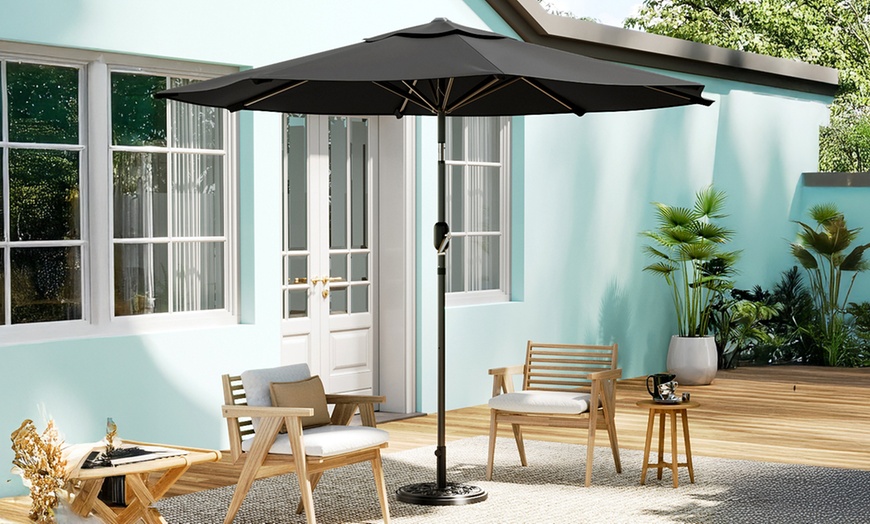 Image 6: Large 3m Black Rotating Outdoor Parasol with Multiple Base Styles