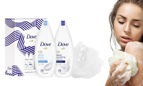 Fino a 4 set 2 bagnoschiuma Dove con spugna