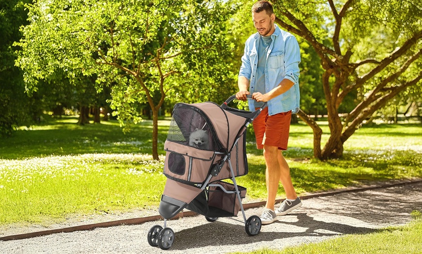 Image 1: PawHut Three-Wheel Pet Stroller