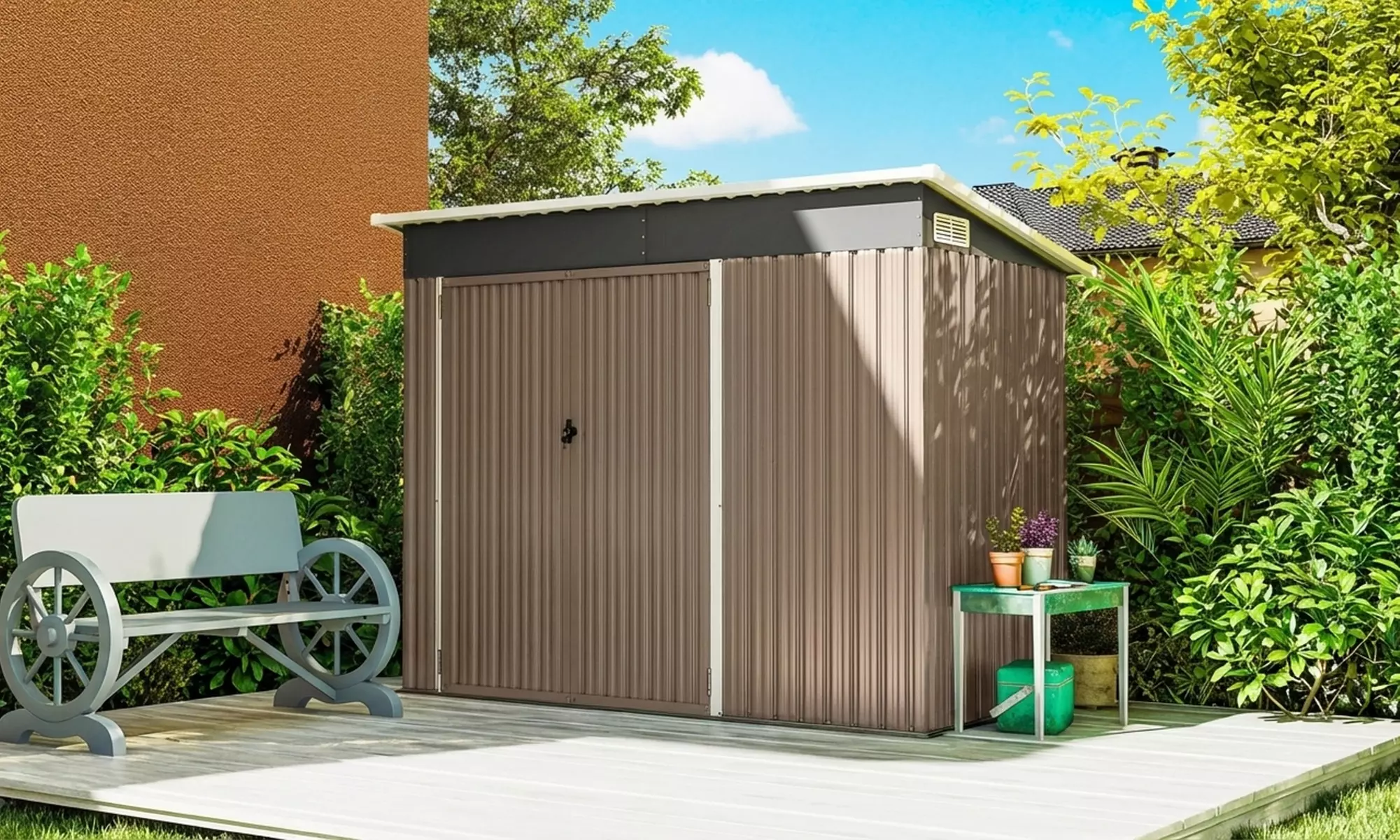 Outsunny Metal Garden Storage Shed with Double Doors and Side Door