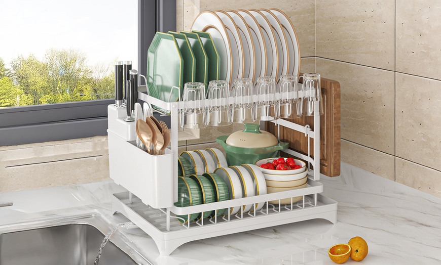 Image 3: Two-Tier Washing Up Draining Rack