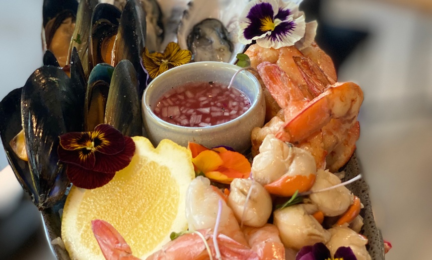 Image 4: Savor the Ultimate Feast: Seafood or Meat Board Platter with Wine