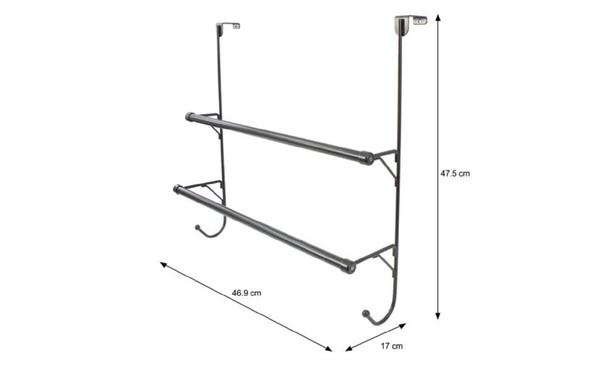 Image 10: Two- or Four-Tier Space-Saving Over Door-Mounted Towel Rail