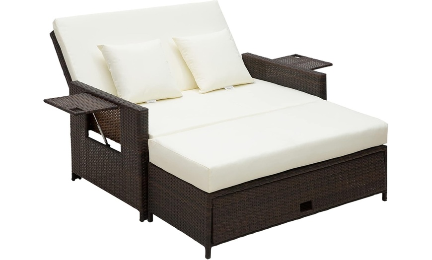 Image 2: Outsunny Rattan-Effect Two Seater Day Bed