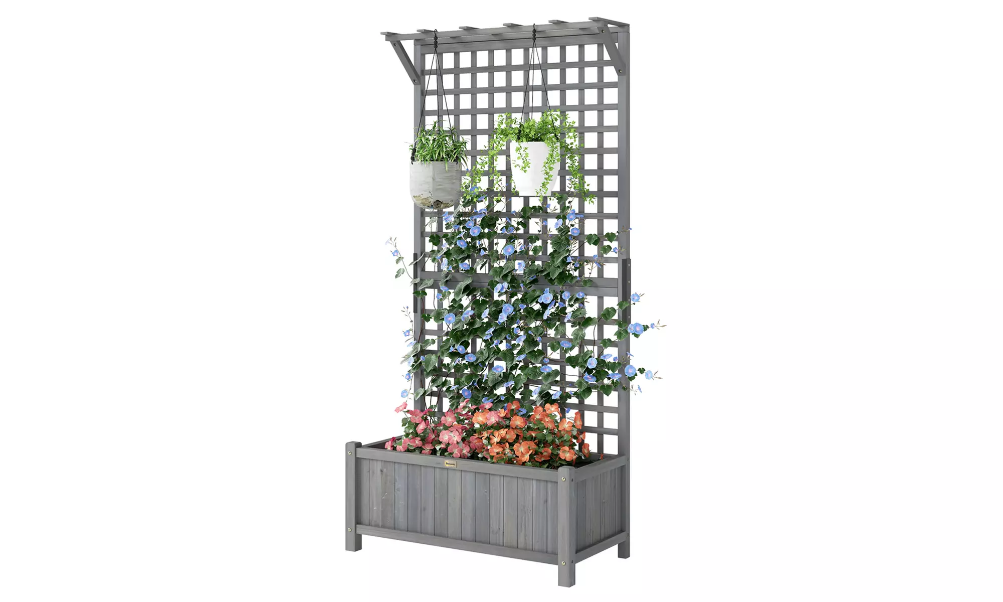 Outsunny Wooden Garden Planter with Trellis and Hanging Roof