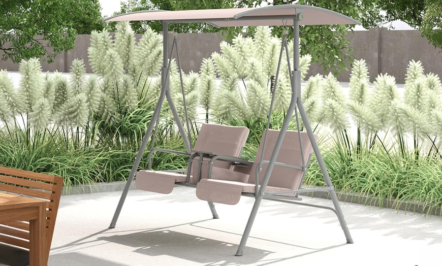 Image 3: Outsunny Two-Seater Garden Swing Chair in Beige or Black