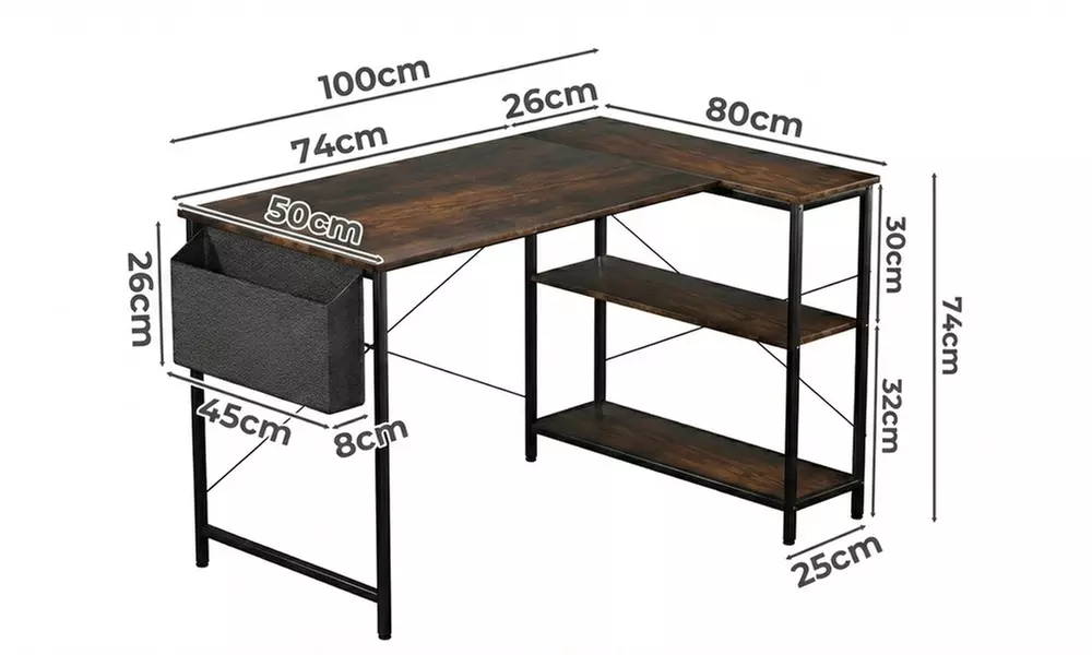 Levede Reversible L-Shaped Corner Desk with Shelving