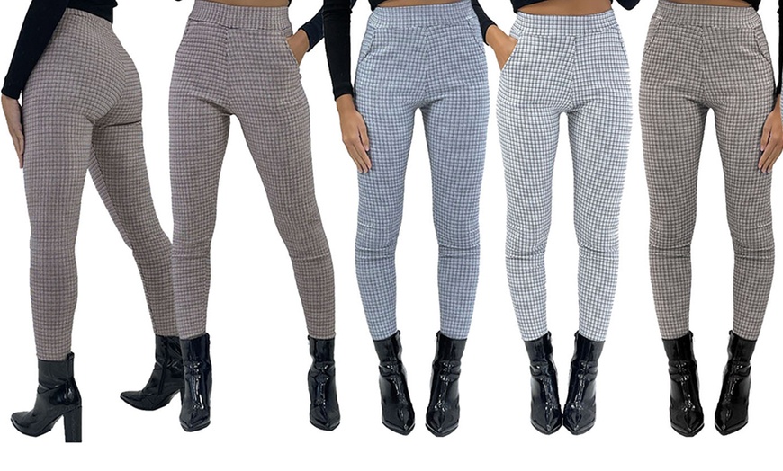 Image 1: Women's Smart Check Print Stretch Trousers